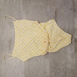 💕JESSICA SIMPSON💕 Checked Tie-Waist One-Piece Swimsuit Sol Yellow Plaid L NWT